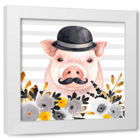 SMALL DETECTIVE PIG White Modern Wood Framed Art Print by Atelier B Art Studio