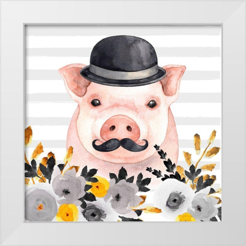SMALL DETECTIVE PIG White Modern Wood Framed Art Print by Atelier B Art Studio