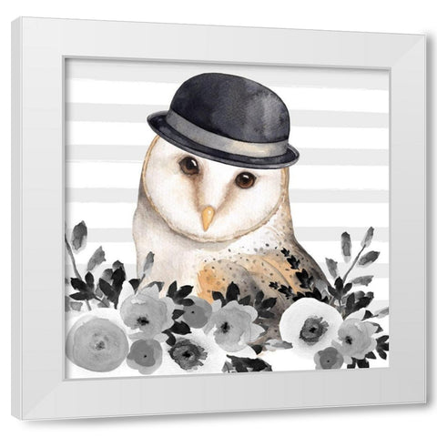 OWL DETECTIVE White Modern Wood Framed Art Print by Atelier B Art Studio