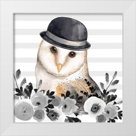 OWL DETECTIVE White Modern Wood Framed Art Print by Atelier B Art Studio