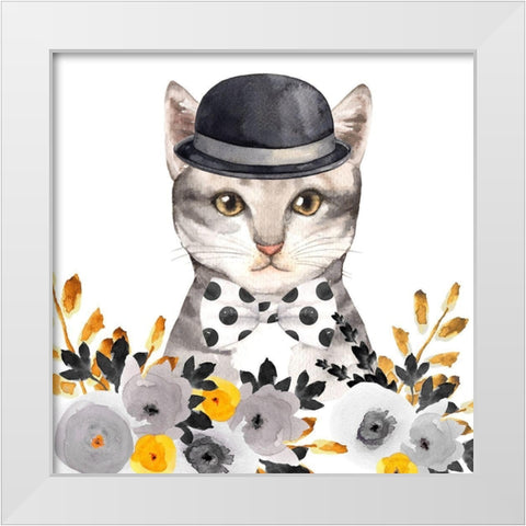 CHIC CAT White Modern Wood Framed Art Print by Atelier B Art Studio