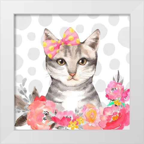 CHARMING CAT White Modern Wood Framed Art Print by Atelier B Art Studio