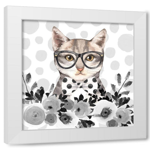 GEEK CAT White Modern Wood Framed Art Print by Atelier B Art Studio