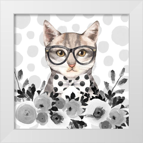 GEEK CAT White Modern Wood Framed Art Print by Atelier B Art Studio