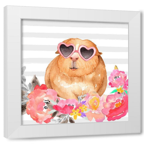 GUINEA PIG WITH GLASSES White Modern Wood Framed Art Print by Atelier B Art Studio