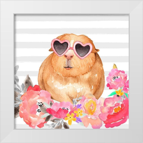 GUINEA PIG WITH GLASSES White Modern Wood Framed Art Print by Atelier B Art Studio