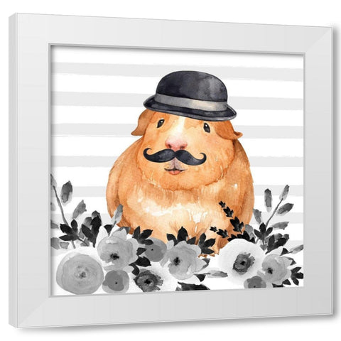 GUINEA PIG DETECTIVE White Modern Wood Framed Art Print by Atelier B Art Studio