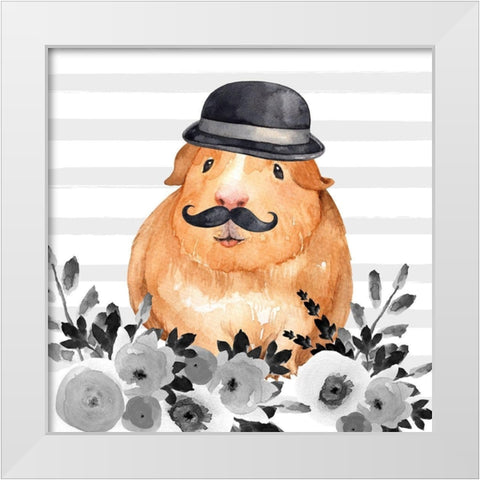GUINEA PIG DETECTIVE White Modern Wood Framed Art Print by Atelier B Art Studio