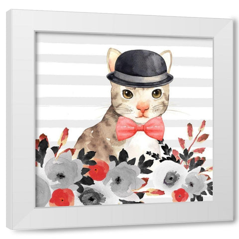 CAT DETECTIVE White Modern Wood Framed Art Print by Atelier B Art Studio
