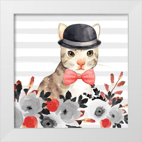 CAT DETECTIVE White Modern Wood Framed Art Print by Atelier B Art Studio