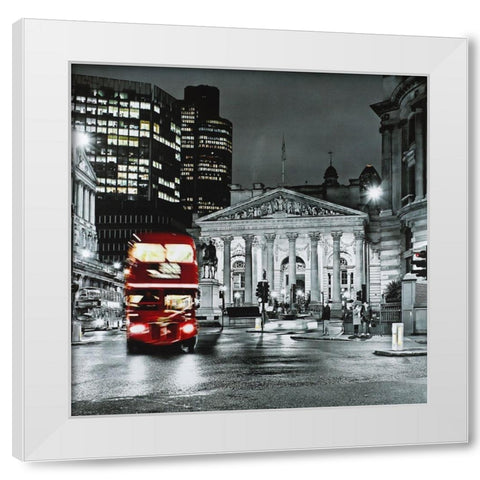 Grayscale Pantheon with red bus White Modern Wood Framed Art Print by Atelier B Art Studio