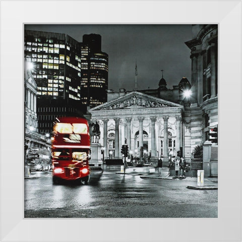 Grayscale Pantheon with red bus White Modern Wood Framed Art Print by Atelier B Art Studio