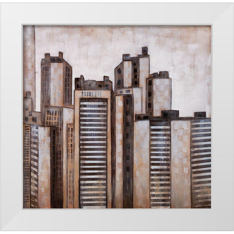 STRIPED SKYSCRAPERS White Modern Wood Framed Art Print by Atelier B Art Studio