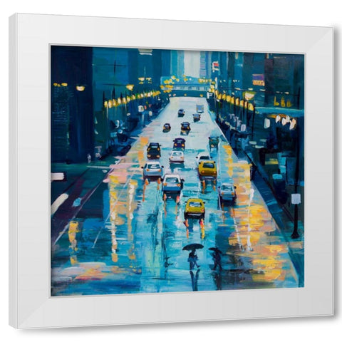 Rainy Streets of New York White Modern Wood Framed Art Print by Atelier B Art Studio