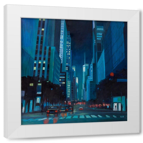 Evening in Manhattan, New-York White Modern Wood Framed Art Print by Atelier B Art Studio