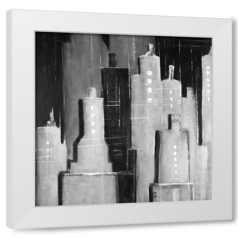 Abstract Cityscape Black and White White Modern Wood Framed Art Print by Atelier B Art Studio