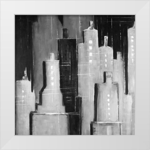 Abstract Cityscape Black and White White Modern Wood Framed Art Print by Atelier B Art Studio