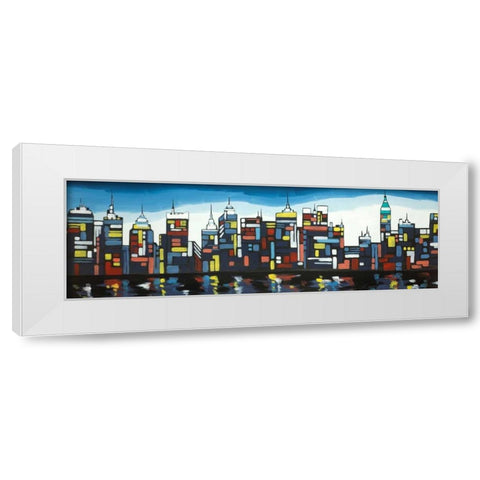 Colorful Skyline White Modern Wood Framed Art Print by Atelier B Art Studio