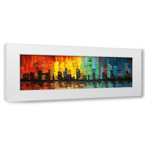 City with shade of colors White Modern Wood Framed Art Print by Atelier B Art Studio