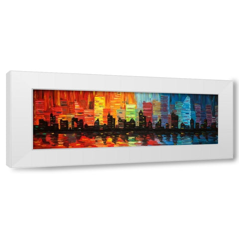 Colorful Cityscape White Modern Wood Framed Art Print by Atelier B Art Studio