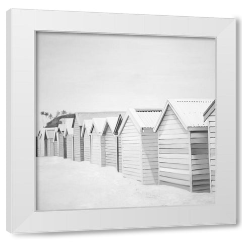 BEACH CABINS White Modern Wood Framed Art Print by Atelier B Art Studio