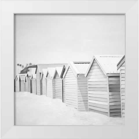 BEACH CABINS White Modern Wood Framed Art Print by Atelier B Art Studio