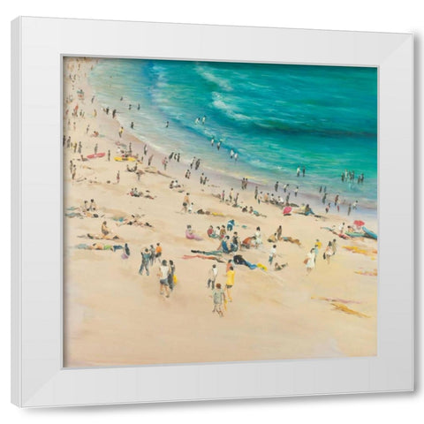 Summer Crowds at the Beach White Modern Wood Framed Art Print by Atelier B Art Studio