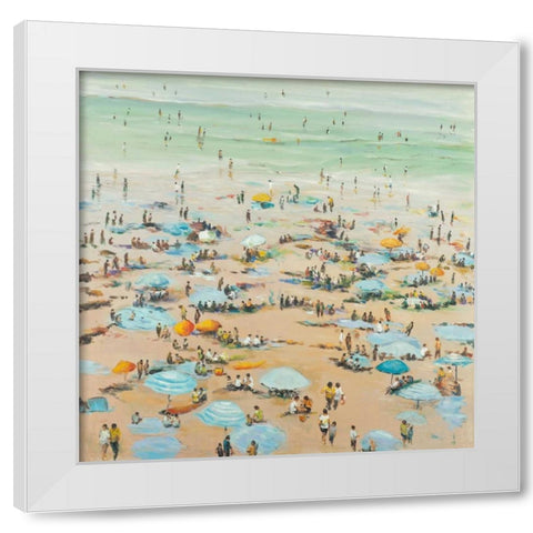 People at the Beach White Modern Wood Framed Art Print by Atelier B Art Studio