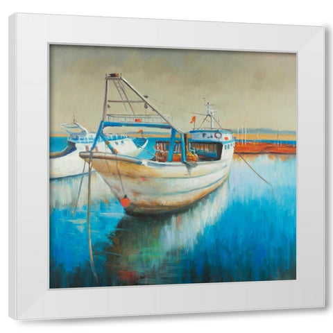 Fishing Boat White Modern Wood Framed Art Print by Atelier B Art Studio