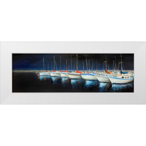 Fishing Boats at the Marina White Modern Wood Framed Art Print by Atelier B Art Studio