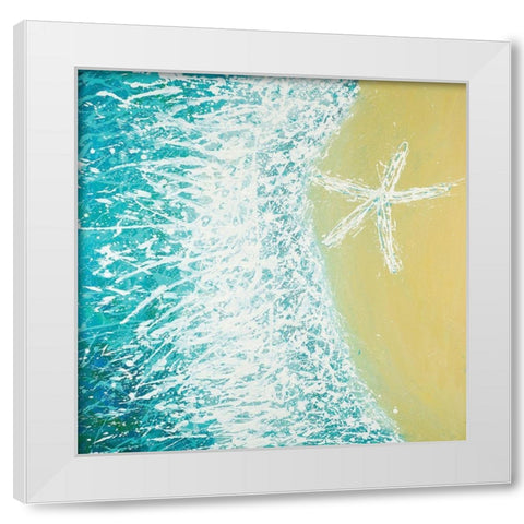 Right Side Seastar and a Wave White Modern Wood Framed Art Print by Atelier B Art Studio