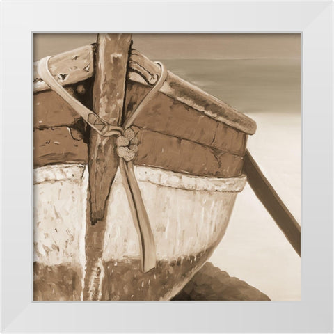 Tied up rowing boat White Modern Wood Framed Art Print by Atelier B Art Studio