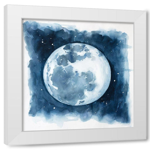 Watercolor Blue Moon White Modern Wood Framed Art Print by Atelier B Art Studio