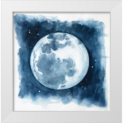 Watercolor Blue Moon White Modern Wood Framed Art Print by Atelier B Art Studio