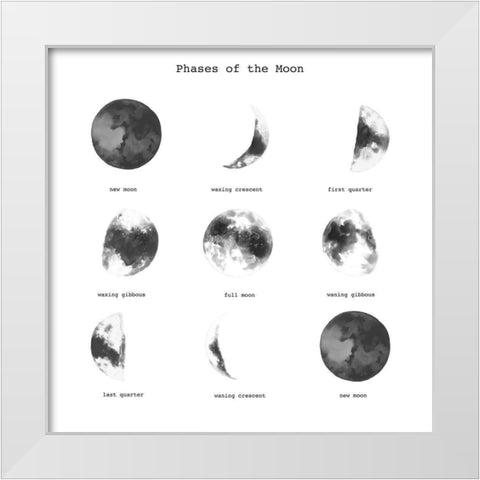 PHASES OF THE MOON White Modern Wood Framed Art Print by Atelier B Art Studio