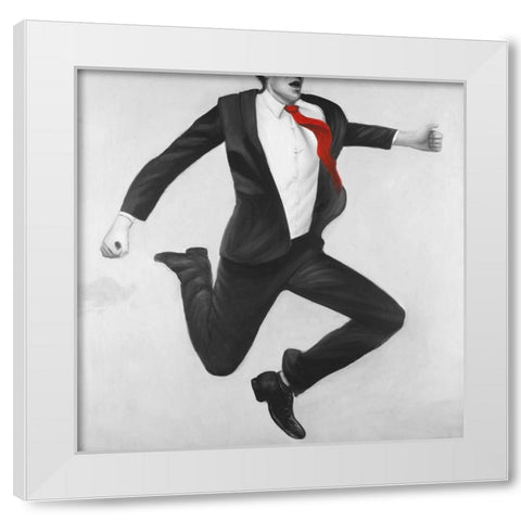Happy Classic Man White Modern Wood Framed Art Print by Atelier B Art Studio