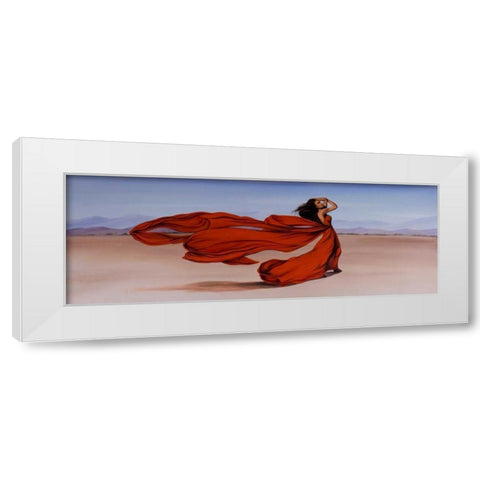 Woman Long Red Dress in the Desert White Modern Wood Framed Art Print by Atelier B Art Studio