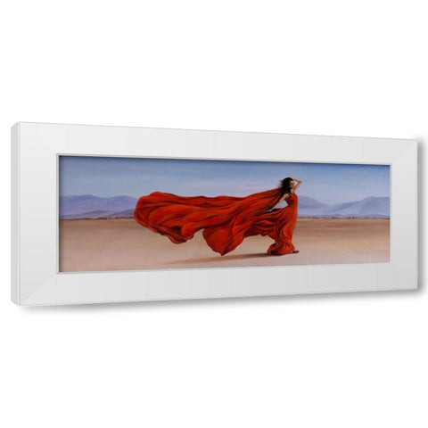 Woman Red Dress in the Desert White Modern Wood Framed Art Print by Atelier B Art Studio
