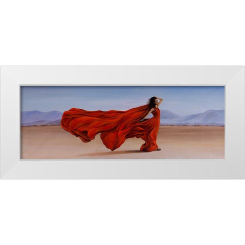 Woman Red Dress in the Desert White Modern Wood Framed Art Print by Atelier B Art Studio