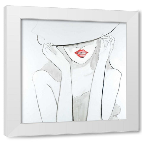 Woman with Big Hat White Modern Wood Framed Art Print by Atelier B Art Studio
