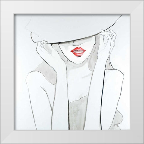Woman with Big Hat White Modern Wood Framed Art Print by Atelier B Art Studio