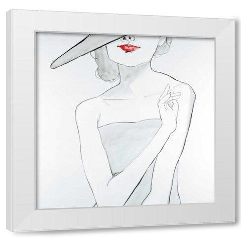 Woman with Hat White Modern Wood Framed Art Print by Atelier B Art Studio