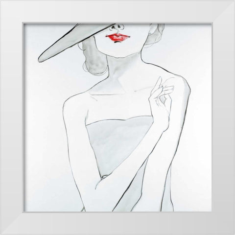Woman with Hat White Modern Wood Framed Art Print by Atelier B Art Studio
