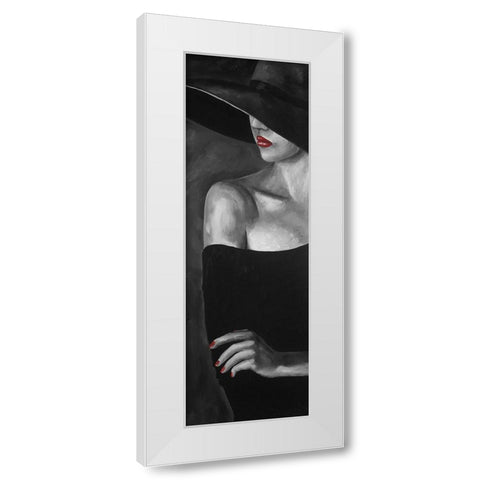 Mysterious Woman with a Hat White Modern Wood Framed Art Print by Atelier B Art Studio