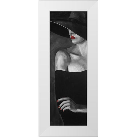 Mysterious Woman with a Hat White Modern Wood Framed Art Print by Atelier B Art Studio