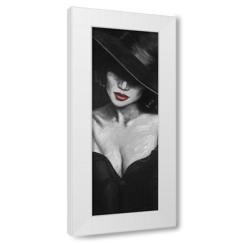 Mysterious Red Lips Lady White Modern Wood Framed Art Print by Atelier B Art Studio