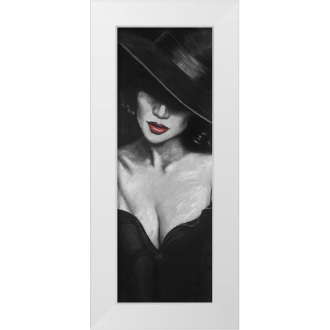 Mysterious Red Lips Lady White Modern Wood Framed Art Print by Atelier B Art Studio
