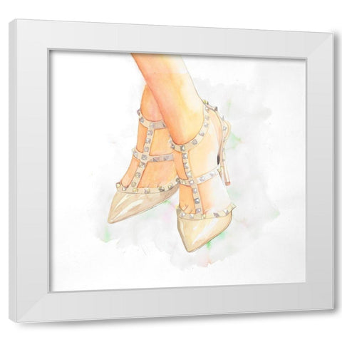 STUDDED HIGH HEELS White Modern Wood Framed Art Print by Atelier B Art Studio