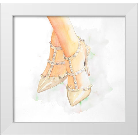 STUDDED HIGH HEELS White Modern Wood Framed Art Print by Atelier B Art Studio