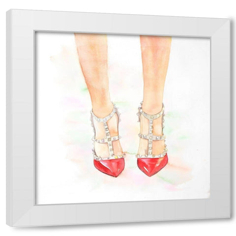Studded High Heels Shoes White Modern Wood Framed Art Print by Atelier B Art Studio
